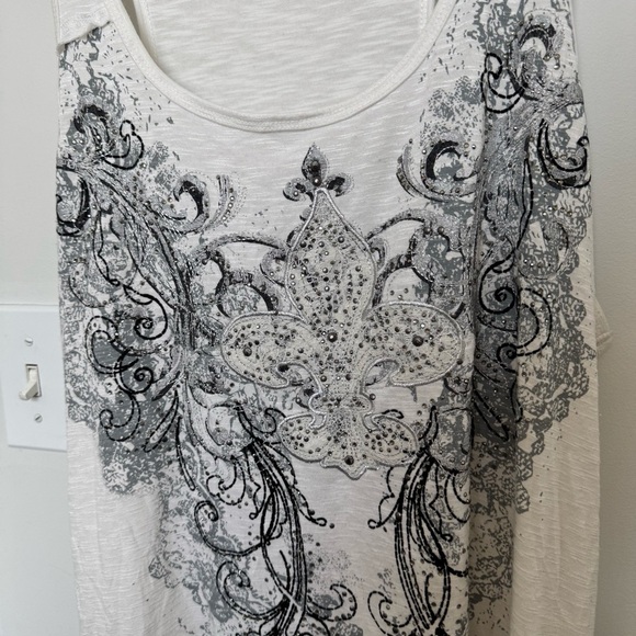 White and Black Patterned Women's Top XL fairy grunge whimsygoth glam - Picture 3 of 5